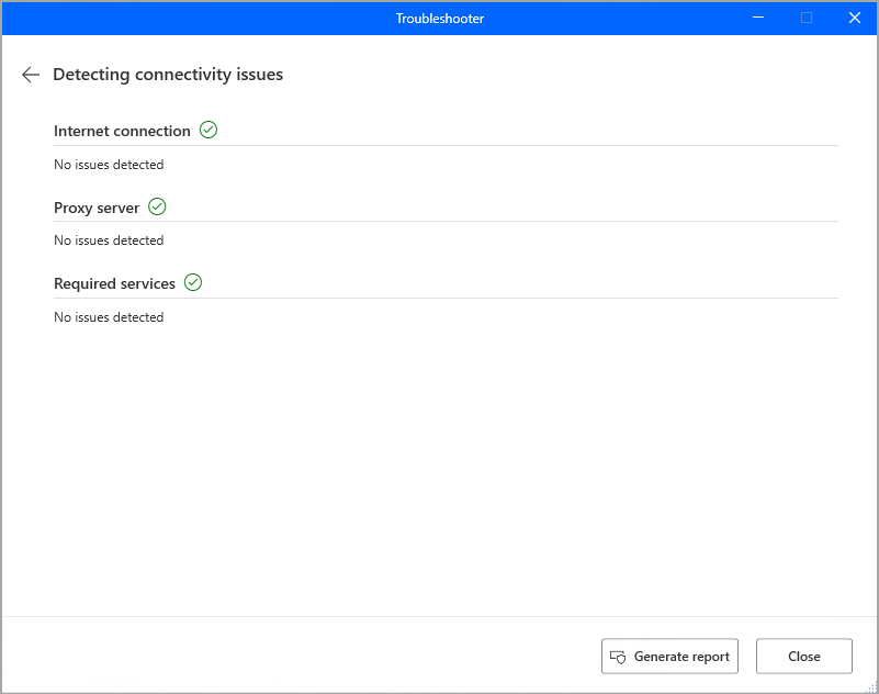 All steps of diagnostic with no issues detected